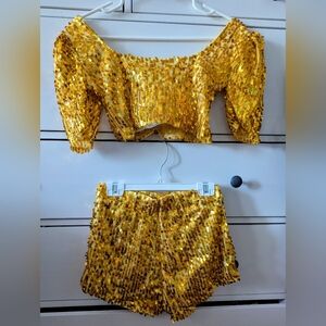 Gold Sequin Crop Top and Shorts Set